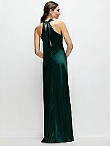 Alt View 1 Thumbnail - Evergreen Pleated Halter Bias Satin Maxi Dress with Self-Tie Bow Back