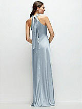 Alt View 1 Thumbnail - Mist Pleated Halter Bias Satin Maxi Dress with Self-Tie Bow Back