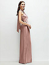 Side View Thumbnail - Neu Nude Pleated Halter Bias Satin Maxi Dress with Self-Tie Bow Back