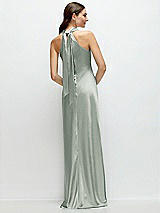 Alt View 1 Thumbnail - Willow Green Pleated Halter Bias Satin Maxi Dress with Self-Tie Bow Back