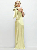 Rear View Thumbnail - Butter Yellow Stand Collar Bias Satin Maxi Dress with Self-Tie Bow Back