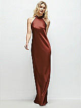 Front View Thumbnail - Auburn Moon Stand Collar Bias Satin Maxi Dress with Self-Tie Bow Back