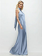 Side View Thumbnail - Cloudy Stand Collar Bias Satin Maxi Dress with Self-Tie Bow Back