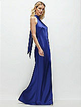 Side View Thumbnail - Cobalt Blue Stand Collar Bias Satin Maxi Dress with Self-Tie Bow Back