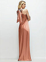 Rear View Thumbnail - Copper Penny Stand Collar Bias Satin Maxi Dress with Self-Tie Bow Back