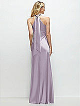 Alt View 1 Thumbnail - Lilac Haze Stand Collar Bias Satin Maxi Dress with Self-Tie Bow Back