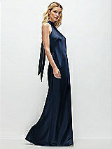 Side View Thumbnail - Midnight Navy Stand Collar Bias Satin Maxi Dress with Self-Tie Bow Back