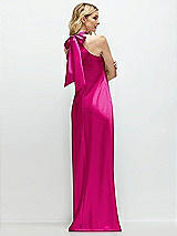 Rear View Thumbnail - Think Pink Stand Collar Bias Satin Maxi Dress with Self-Tie Bow Back