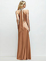 Alt View 1 Thumbnail - Toffee Stand Collar Bias Satin Maxi Dress with Self-Tie Bow Back