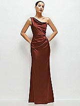 Front View Thumbnail - Auburn Moon One-Shoulder Cat-Eye Neckline Fit and Flare Satin Maxi Dress