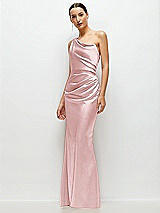 Side View Thumbnail - Ballet Pink One-Shoulder Cat-Eye Neckline Fit and Flare Satin Maxi Dress