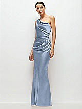 Side View Thumbnail - Cloudy One-Shoulder Cat-Eye Neckline Fit and Flare Satin Maxi Dress