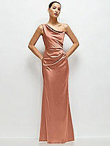 Front View Thumbnail - Copper Penny One-Shoulder Cat-Eye Neckline Fit and Flare Satin Maxi Dress