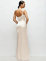 Rear View Thumbnail - Oat One-Shoulder Cat-Eye Neckline Fit and Flare Satin Maxi Dress