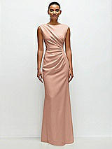 Front View Thumbnail - Pale Peach Sleeveless Cap Shoulder Crepe Maxi Dress with Trumpet Skirt