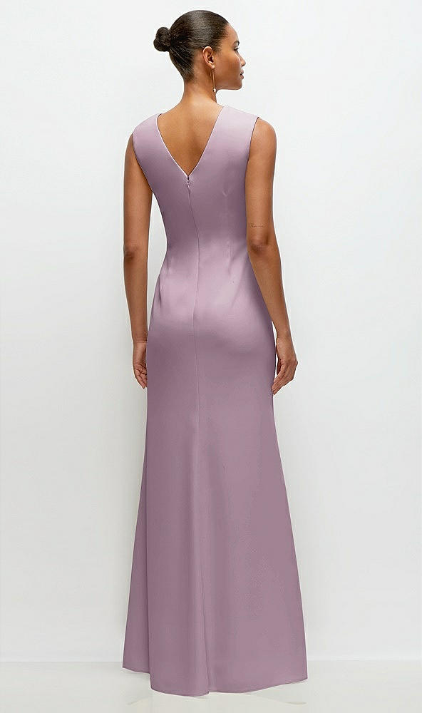 Back View - Suede Rose Sleeveless Cap Shoulder Crepe Maxi Dress with Trumpet Skirt