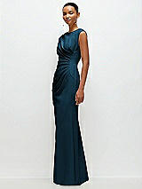 Side View Thumbnail - Atlantic Blue Sleeveless Cap Shoulder Crepe Maxi Dress with Trumpet Skirt