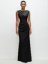 Front View Thumbnail - Black Sleeveless Cap Shoulder Crepe Maxi Dress with Trumpet Skirt