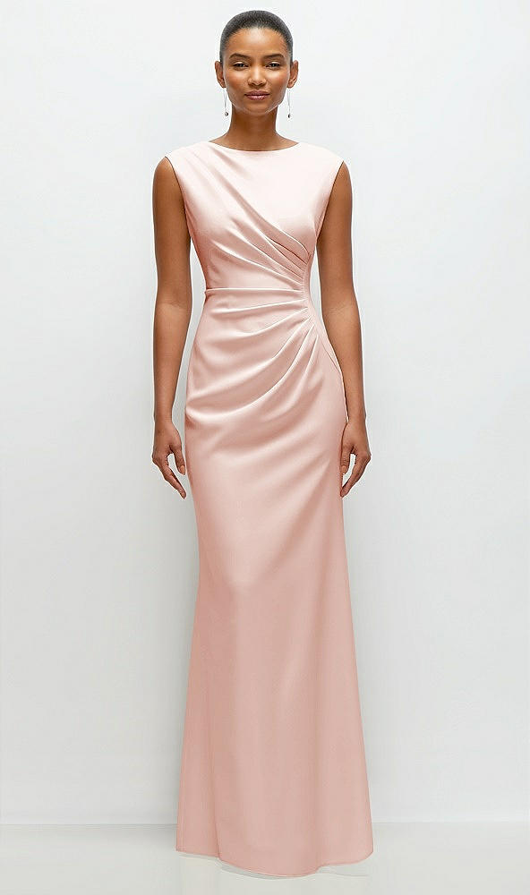 Front View - Blush Sleeveless Cap Shoulder Crepe Maxi Dress with Trumpet Skirt