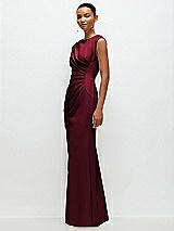 Side View Thumbnail - Burgundy Sleeveless Cap Shoulder Crepe Maxi Dress with Trumpet Skirt