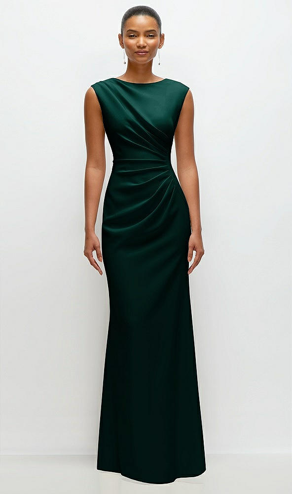 Front View - Evergreen Sleeveless Cap Shoulder Crepe Maxi Dress with Trumpet Skirt