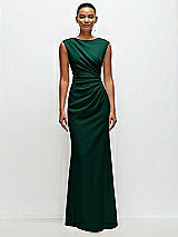 Front View Thumbnail - Hunter Green Sleeveless Cap Shoulder Crepe Maxi Dress with Trumpet Skirt