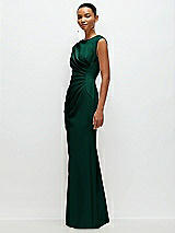 Side View Thumbnail - Hunter Green Sleeveless Cap Shoulder Crepe Maxi Dress with Trumpet Skirt