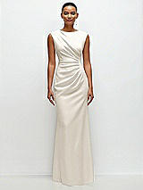 Front View Thumbnail - Ivory Sleeveless Cap Shoulder Crepe Maxi Dress with Trumpet Skirt