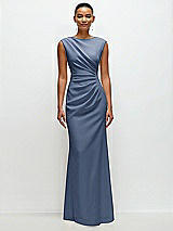 Front View Thumbnail - Larkspur Blue Sleeveless Cap Shoulder Crepe Maxi Dress with Trumpet Skirt