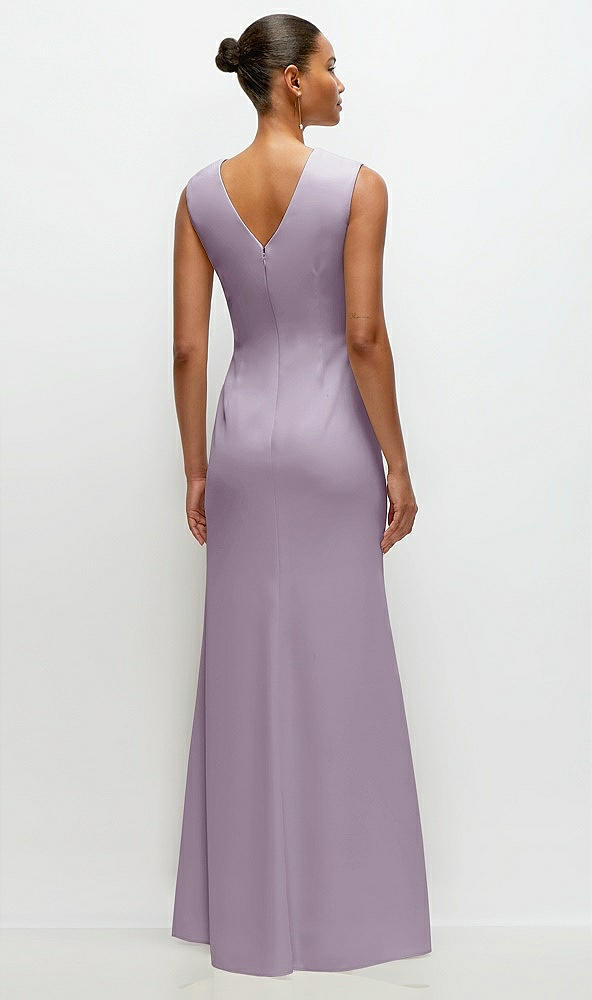 Back View - Lilac Haze Sleeveless Cap Shoulder Crepe Maxi Dress with Trumpet Skirt