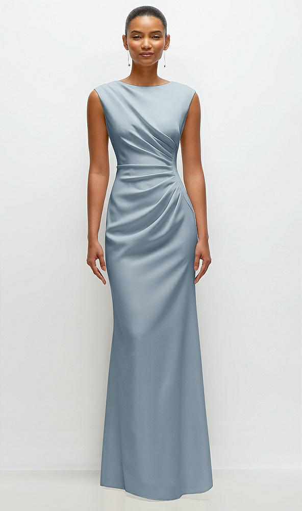 Front View - Mist Sleeveless Cap Shoulder Crepe Maxi Dress with Trumpet Skirt