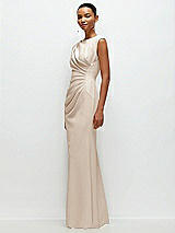 Side View Thumbnail - Oat Sleeveless Cap Shoulder Crepe Maxi Dress with Trumpet Skirt