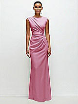 Front View Thumbnail - Powder Pink Sleeveless Cap Shoulder Crepe Maxi Dress with Trumpet Skirt