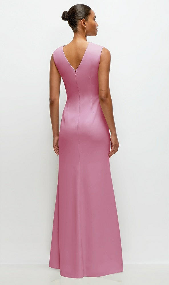 Back View - Powder Pink Sleeveless Cap Shoulder Crepe Maxi Dress with Trumpet Skirt