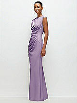 Side View Thumbnail - Pale Purple Sleeveless Cap Shoulder Crepe Maxi Dress with Trumpet Skirt