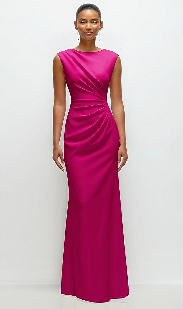 Front View - Think Pink Sleeveless Cap Shoulder Crepe Maxi Dress with Trumpet Skirt