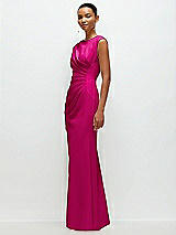 Side View Thumbnail - Think Pink Sleeveless Cap Shoulder Crepe Maxi Dress with Trumpet Skirt