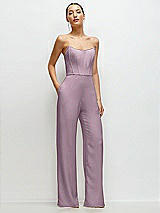 Front View Thumbnail - Suede Rose Strapless Cat-Eye Corset Crepe Wedding Jumpsuit