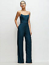 Front View Thumbnail - Atlantic Blue Strapless Cat-Eye Corset Crepe Wedding Jumpsuit