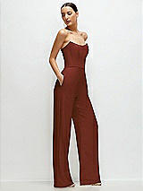 Side View Thumbnail - Auburn Moon Strapless Cat-Eye Corset Crepe Wedding Jumpsuit