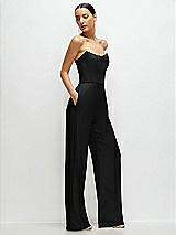 Side View Thumbnail - Black Strapless Cat-Eye Corset Crepe Wedding Jumpsuit