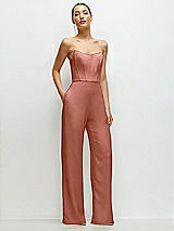 Front View Thumbnail - Desert Rose Strapless Cat-Eye Corset Crepe Wedding Jumpsuit