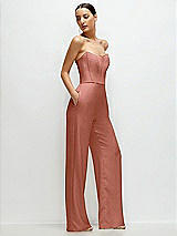 Side View Thumbnail - Desert Rose Strapless Cat-Eye Corset Crepe Wedding Jumpsuit