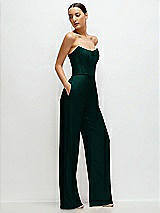 Side View Thumbnail - Evergreen Strapless Cat-Eye Corset Crepe Wedding Jumpsuit