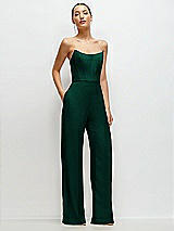 Front View Thumbnail - Hunter Green Strapless Cat-Eye Corset Crepe Wedding Jumpsuit