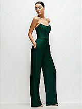 Side View Thumbnail - Hunter Green Strapless Cat-Eye Corset Crepe Wedding Jumpsuit