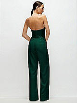 Rear View Thumbnail - Hunter Green Strapless Cat-Eye Corset Crepe Wedding Jumpsuit