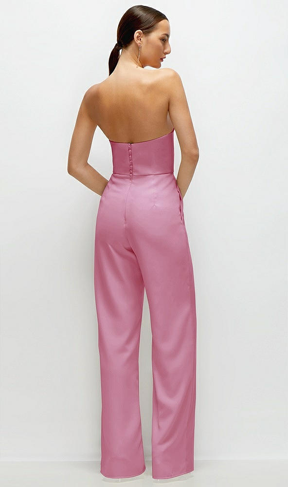 Back View - Powder Pink Strapless Cat-Eye Corset Crepe Wedding Jumpsuit