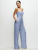 Side View Thumbnail - Sky Blue Strapless Cat-Eye Corset Crepe Wedding Jumpsuit