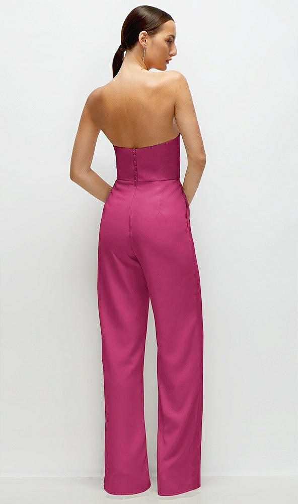 Back View - Tea Rose Strapless Cat-Eye Corset Crepe Wedding Jumpsuit